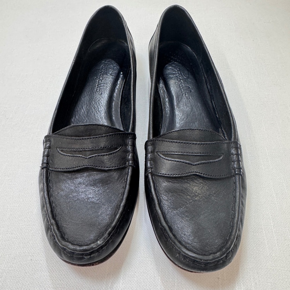Pappagallo Womens Black Leather Penny Loafers Flats Made in Brazil Size 9.5N